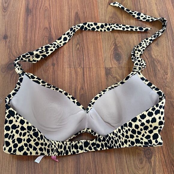 Victoria's Secret leopard bathing suit top 34C gold trim bikini top swimwear - Picture 4 of 5